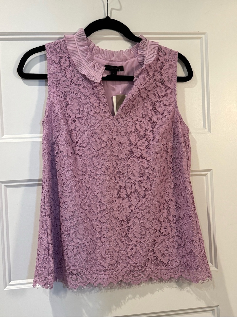 Sleeveless Lace Ruffled Collar Top - Lilac